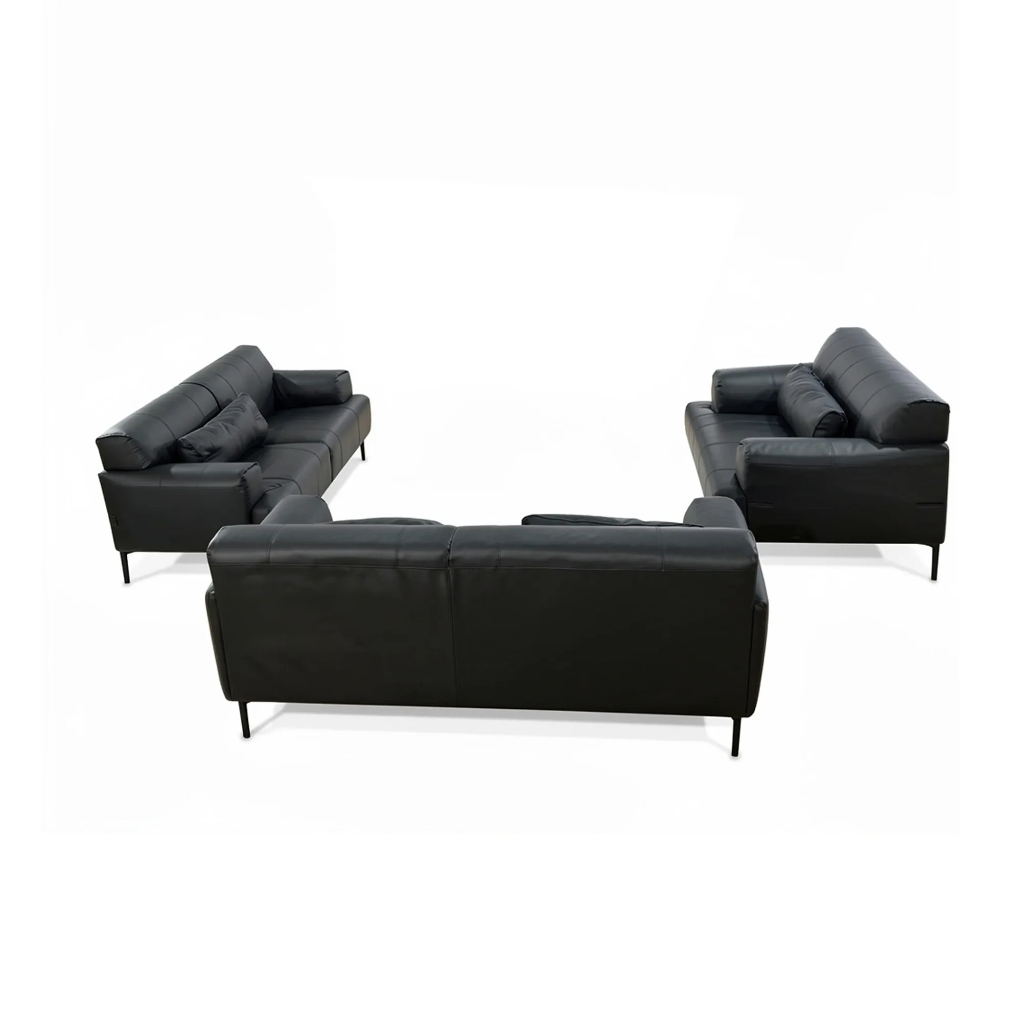 Salon de bureau 3+2+1 places en cuir S145 - Noir
