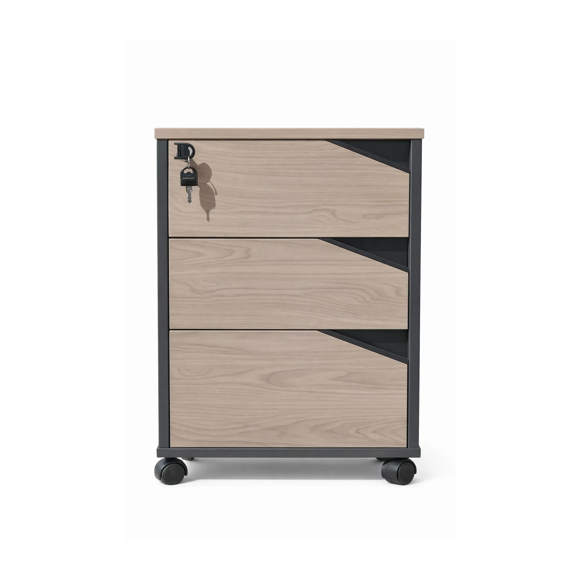 Caisson de bureau mobile 3 tiroirs 40x40x65 cm - Noyer américain / gris foncé