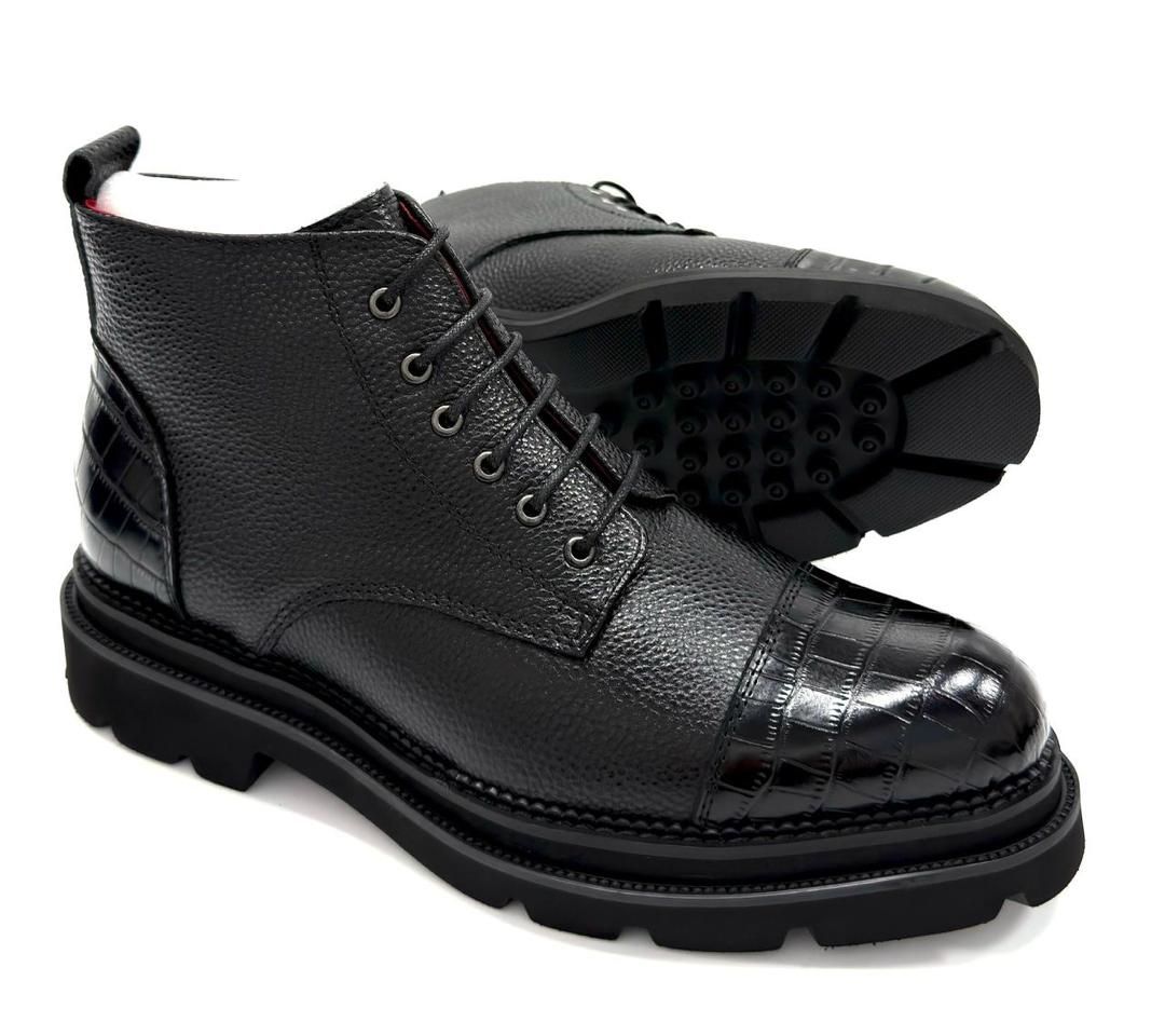 Bottes Homme en Cuir Noir à Motif Crocodile
