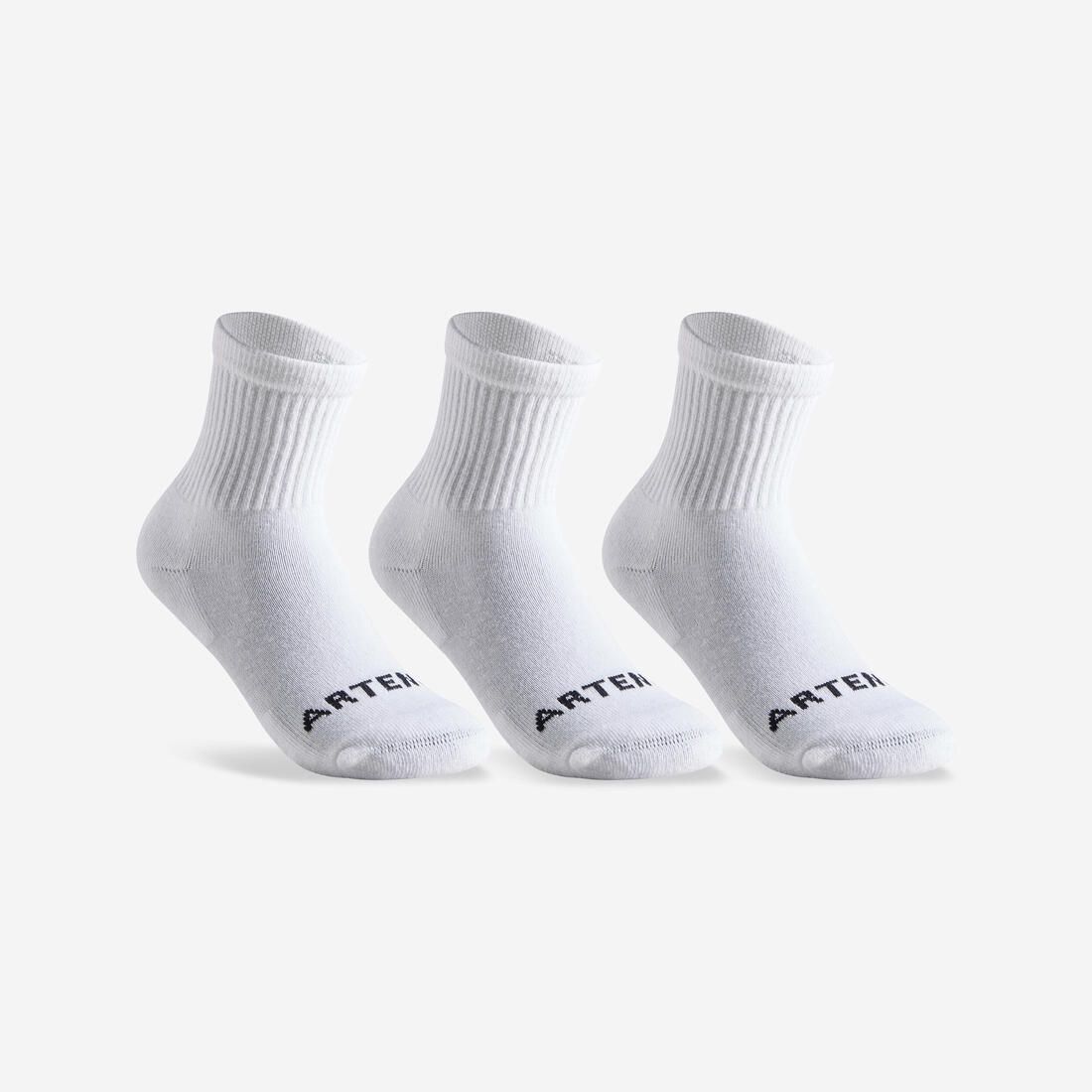 CHAUSSETTES SPORTS DE RAQUETTES HAUTES ENFANT ARTENGO  RS 100 BLANCHE LOT DE 3