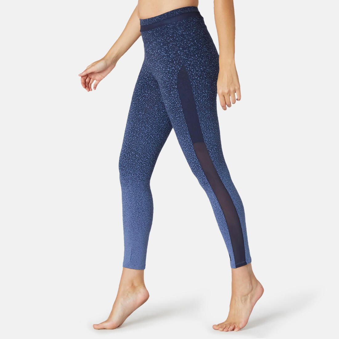 Legging 7/8 Sport Pilates Gym Douce Femme 520 Slim Bleu Printé