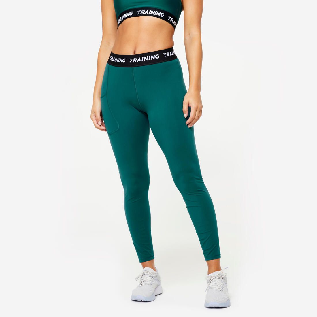 Legging de sport 7/8 et taille haute femme, vert canard