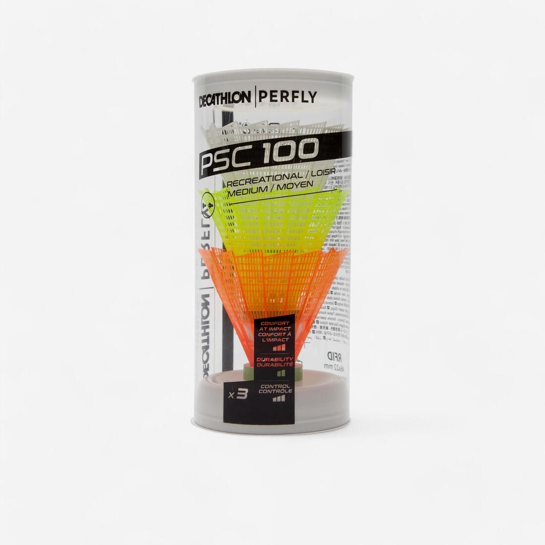 Lot De 3 Volants De Badminton En Plastique PSC 100 Medium - Blanc/Gris/Orange