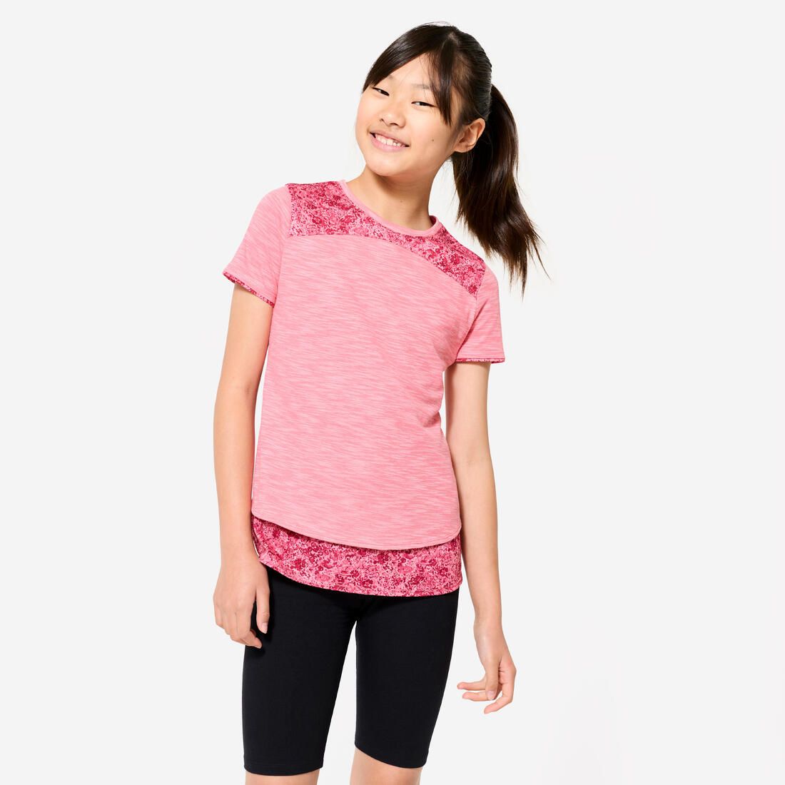 T-shirt 2en1 fille - rose print